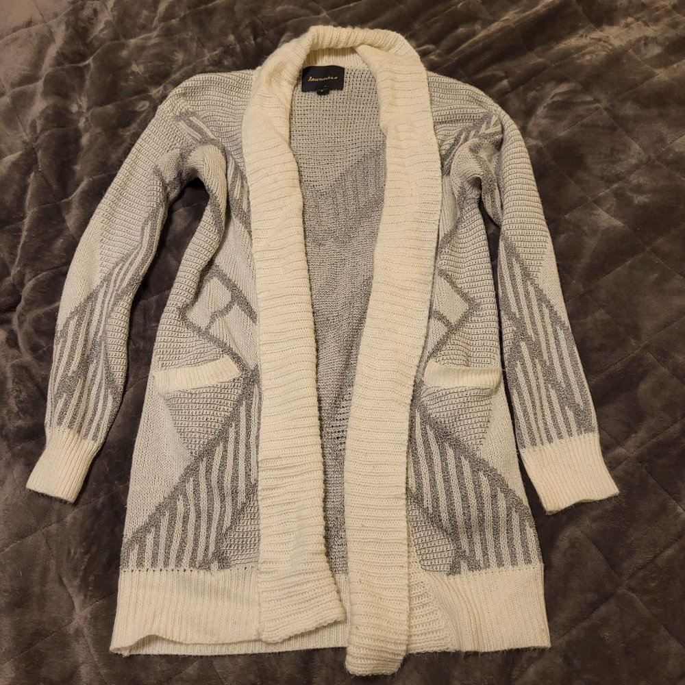Lovemarks Women's Acrylic Cardigan, Gray & White, Size Medium